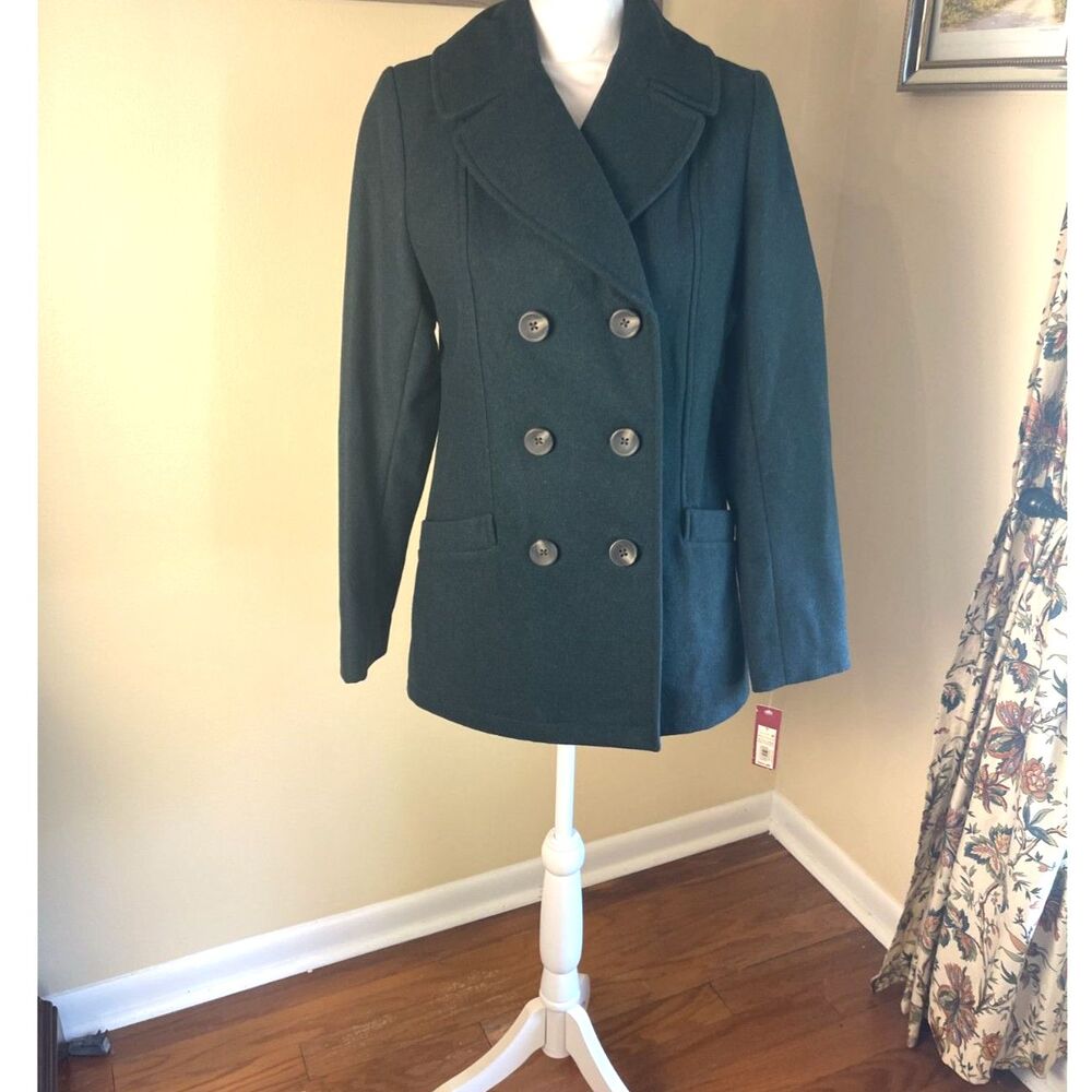 Womens Wool Blend Double Breasted Peacoat S Dark Green Classic Preppy Outerwear